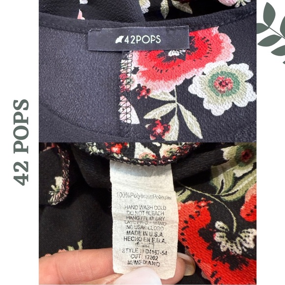 🛍️3/$40 42 POPS Floral Sleeveless Black Red Shift Dress – Size Medium - Picture 6 of 6